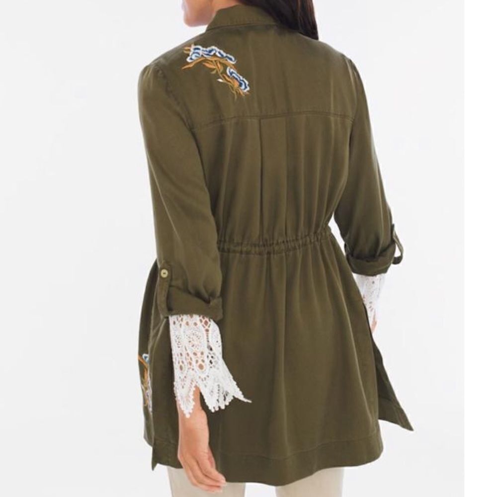 Chico’s Playful Floral Embroidered Anorak Green Jacket MP Medium Petite - Picture 2 of 14